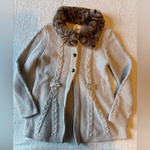 Max Studio Kids Knit Tan Color Sweater with Faux Fur Trim, Sz 5/6